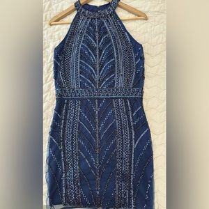 BNWT VICI Dolls Oh My Gatsby Navy Blue beaded sequins cocktail dress;